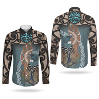 New Zealand Tui Bird Maripi Couples Matching Tank Maxi Dress and Long Sleeve Button Shirt Maori Weapon Kowhaiwhai Pattern