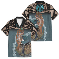 New Zealand Tui Bird Maripi Family Matching Long Sleeve Bodycon Dress and Hawaiian Shirt Maori Weapon Kowhaiwhai Pattern