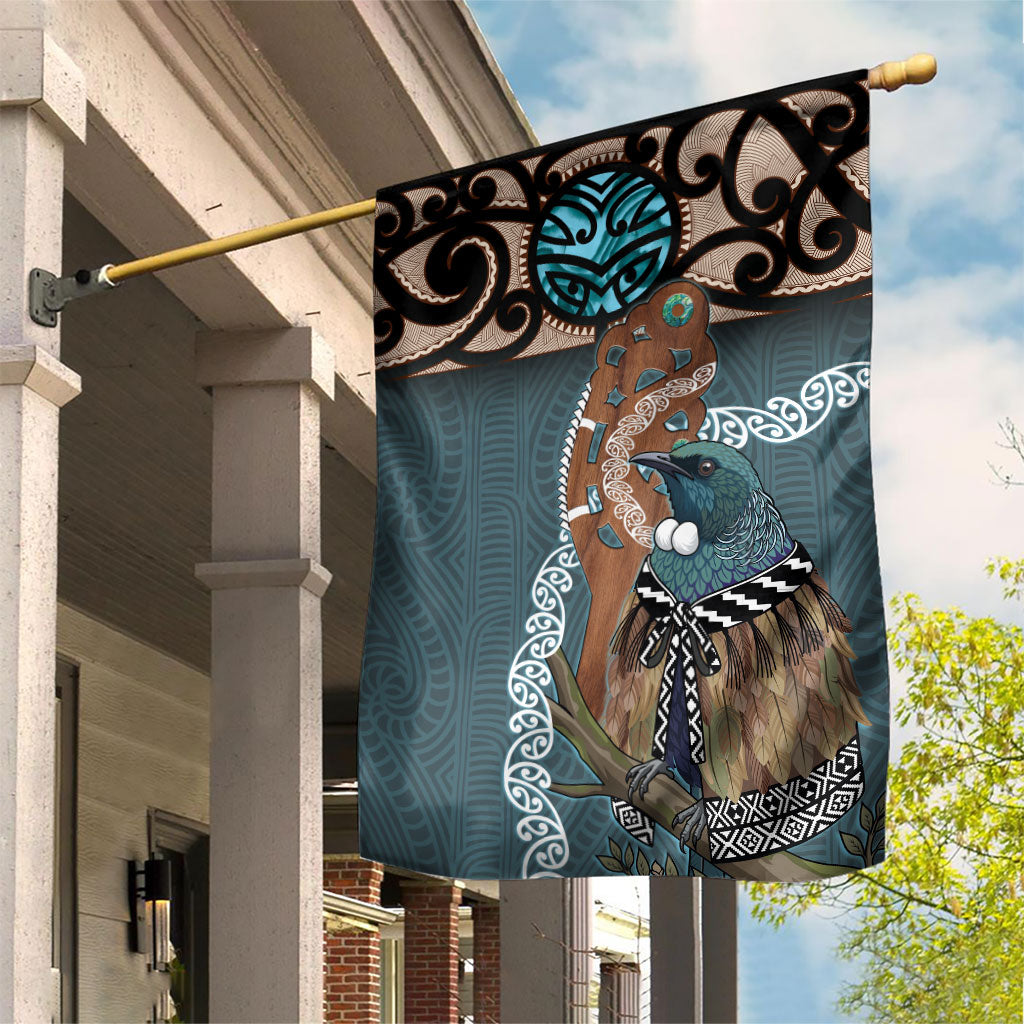 New Zealand Tui Bird Maripi Garden Flag Maori Weapon Kowhaiwhai Pattern LT22 House Flag Slate Blue - Polynesian Pride