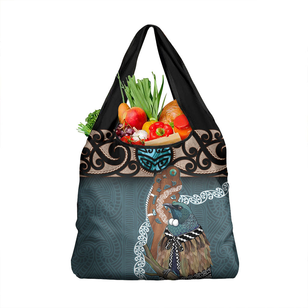 New Zealand Tui Bird Maripi Grocery Bag Maori Weapon Kowhaiwhai Pattern LT22 1-pack One Size Slate Blue - Polynesian Pride