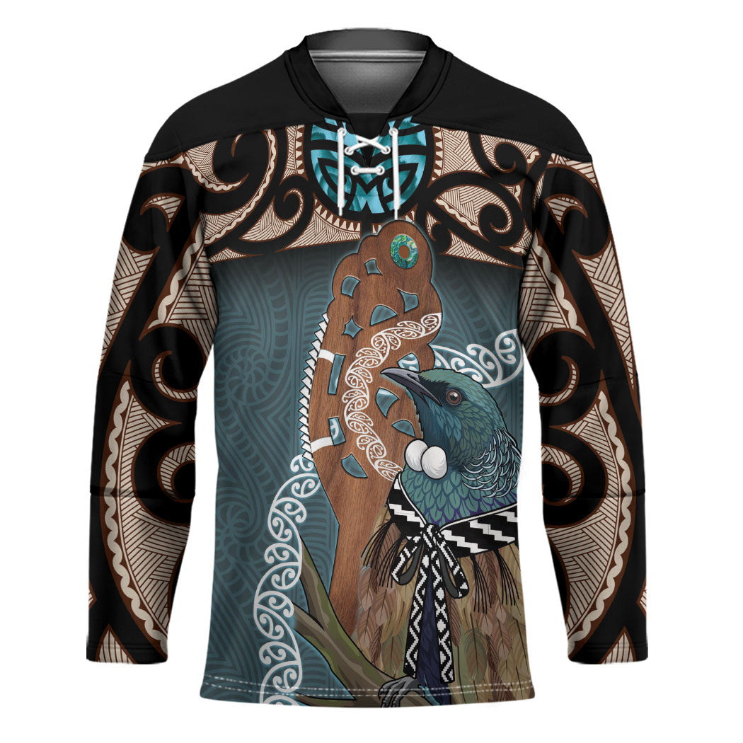New Zealand Tui Bird Maripi Hockey Jersey Maori Weapon Kowhaiwhai Pattern LT22 Unisex Slate Blue - Polynesian Pride