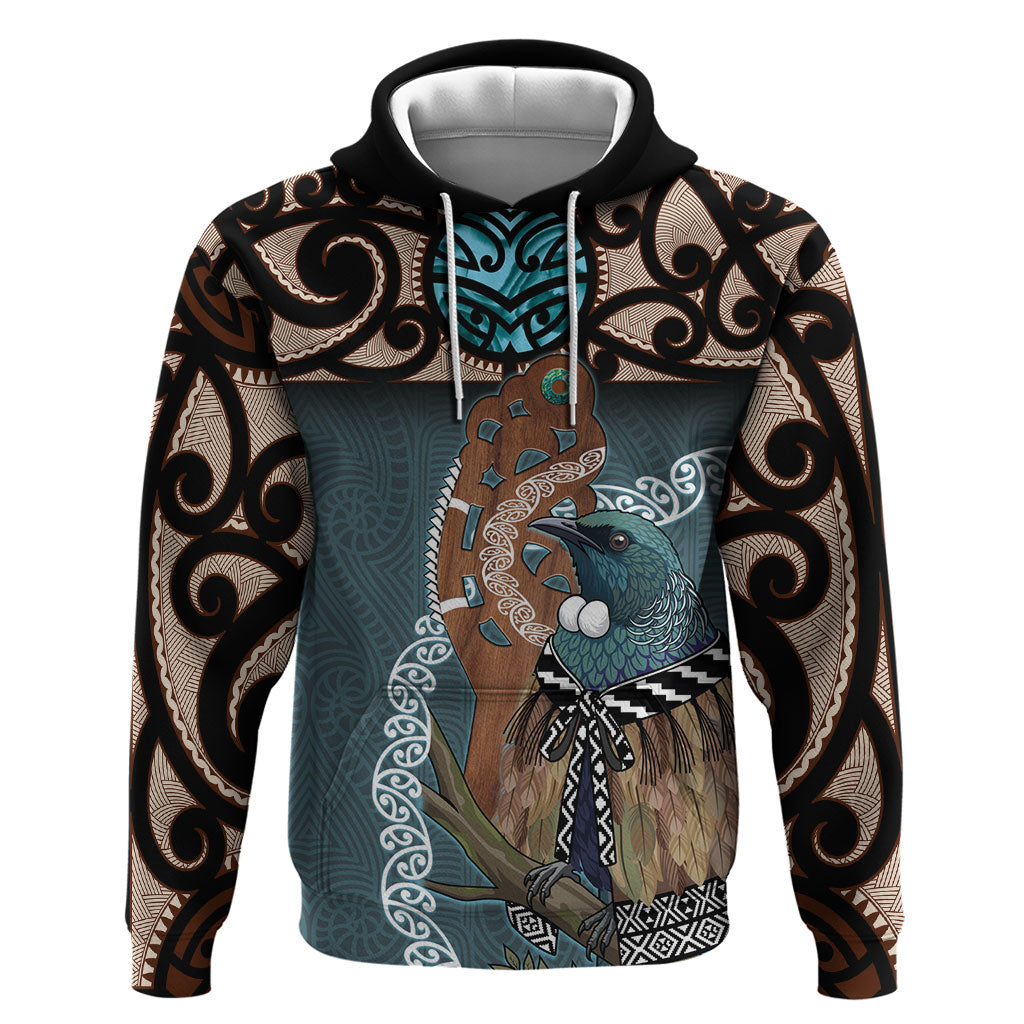 New Zealand Tui Bird Maripi Hoodie Maori Weapon Kowhaiwhai Pattern LT22 Pullover Hoodie Slate Blue - Polynesian Pride