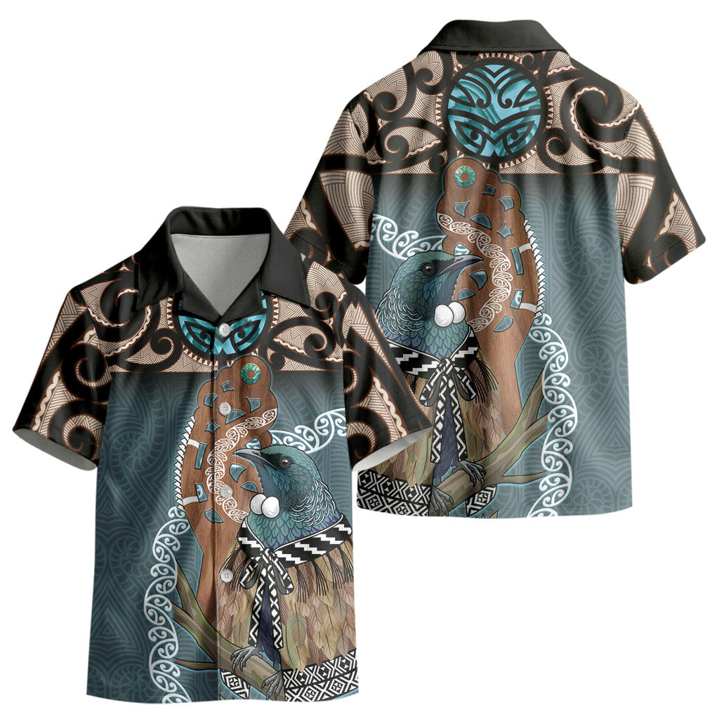 New Zealand Tui Bird Maripi Kid Hawaiian Shirt Maori Weapon Kowhaiwhai Pattern LT22 - Polynesian Pride