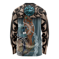 New Zealand Tui Bird Maripi Long Sleeve Shirt Maori Weapon Kowhaiwhai Pattern