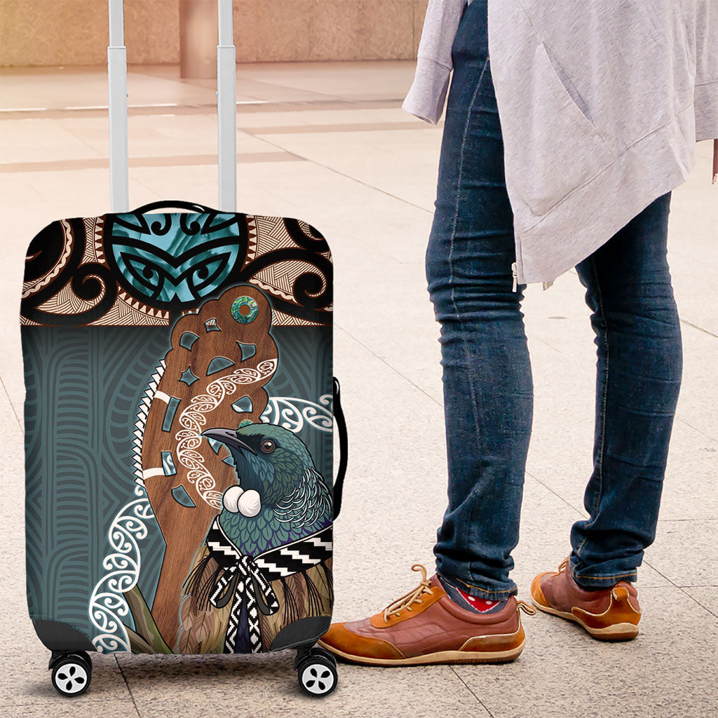 New Zealand Tui Bird Maripi Luggage Cover Maori Weapon Kowhaiwhai Pattern LT22 Slate Blue - Polynesian Pride
