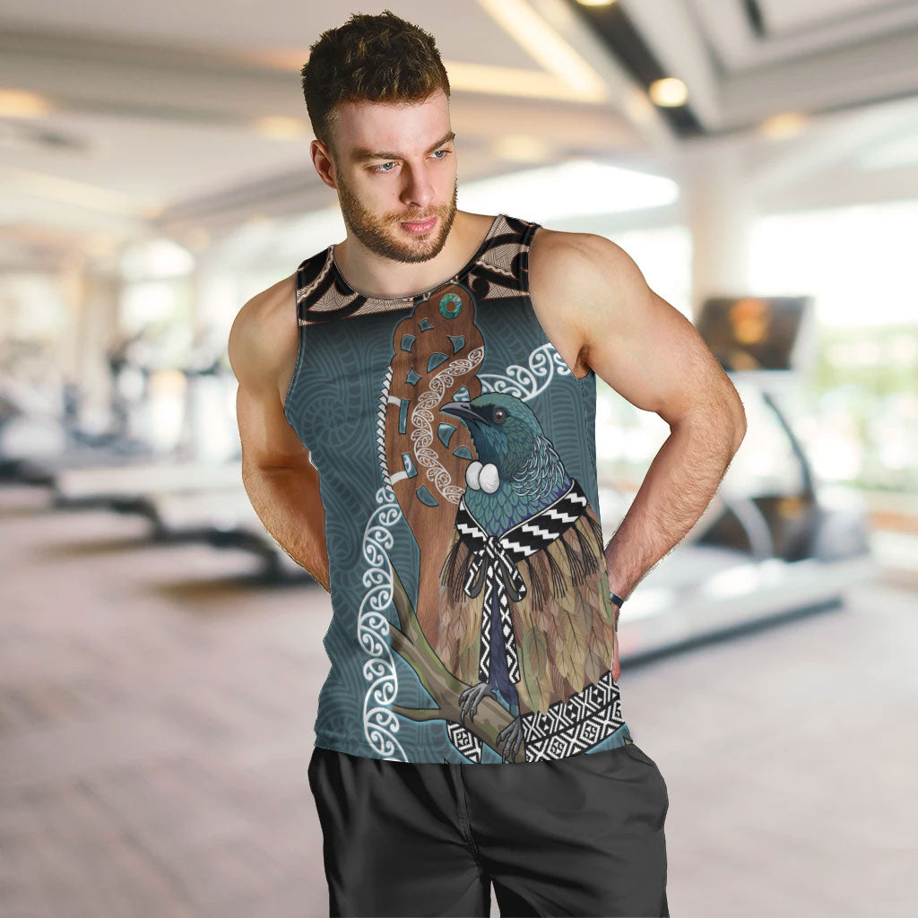 New Zealand Tui Bird Maripi Men Tank Top Maori Weapon Kowhaiwhai Pattern LT22 Slate Blue - Polynesian Pride