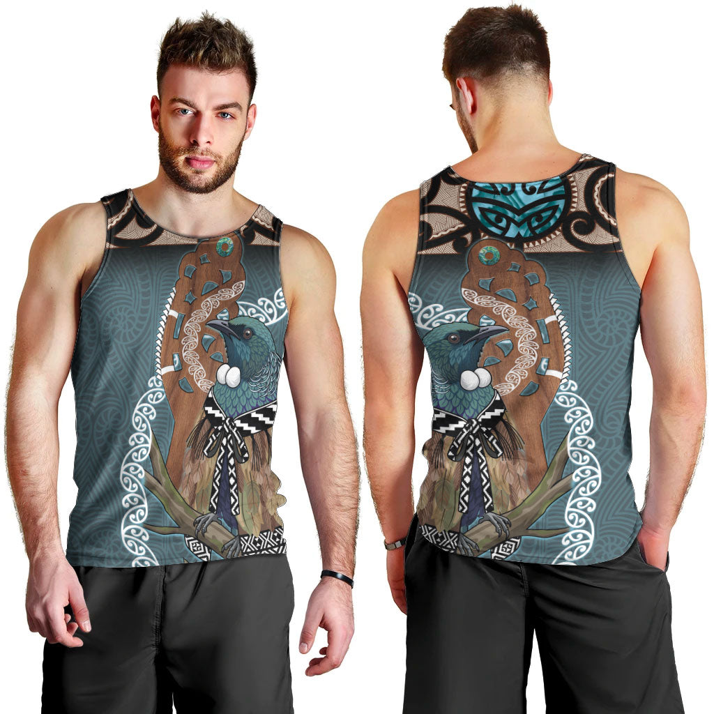 New Zealand Tui Bird Maripi Men Tank Top Maori Weapon Kowhaiwhai Pattern
