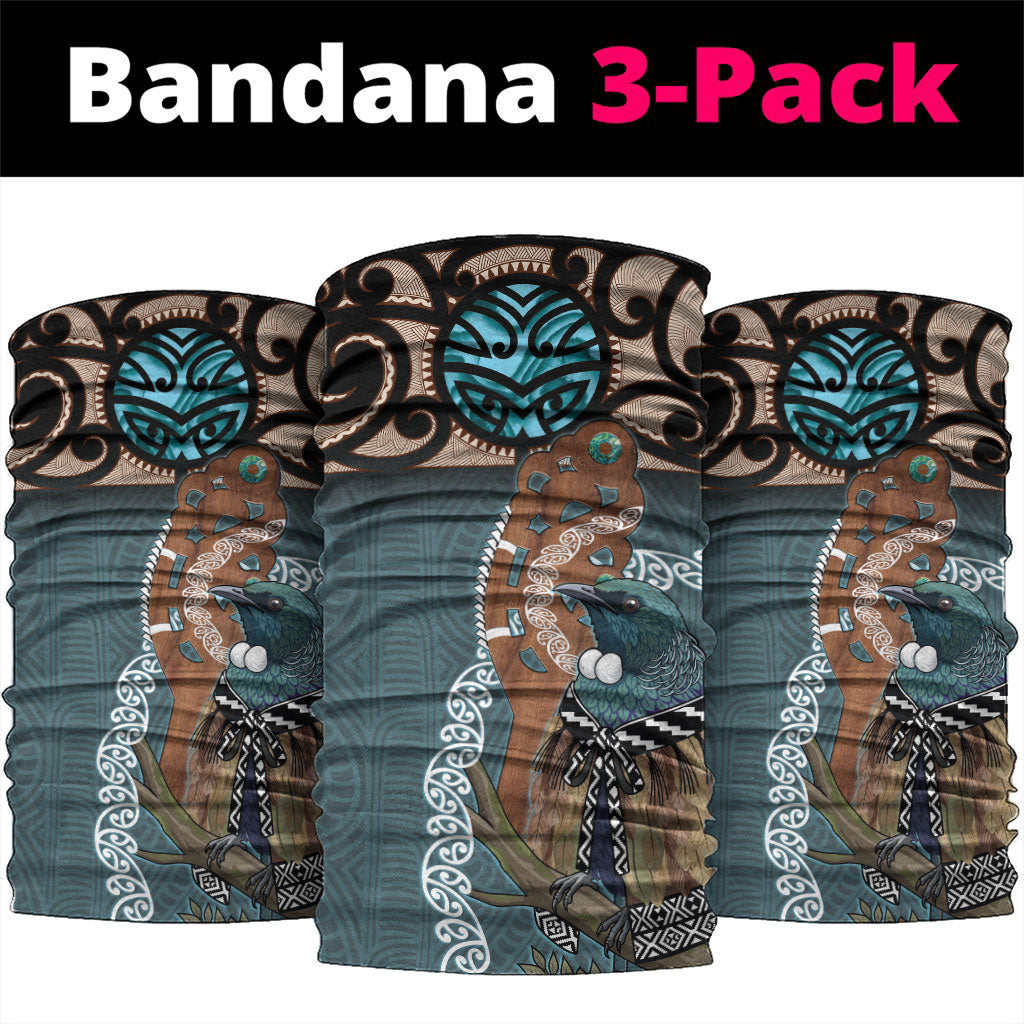 New Zealand Tui Bird Maripi Neck Gaiter Maori Weapon Kowhaiwhai Pattern LT22 package One Size: 25*50cm Slate Blue - Polynesian Pride