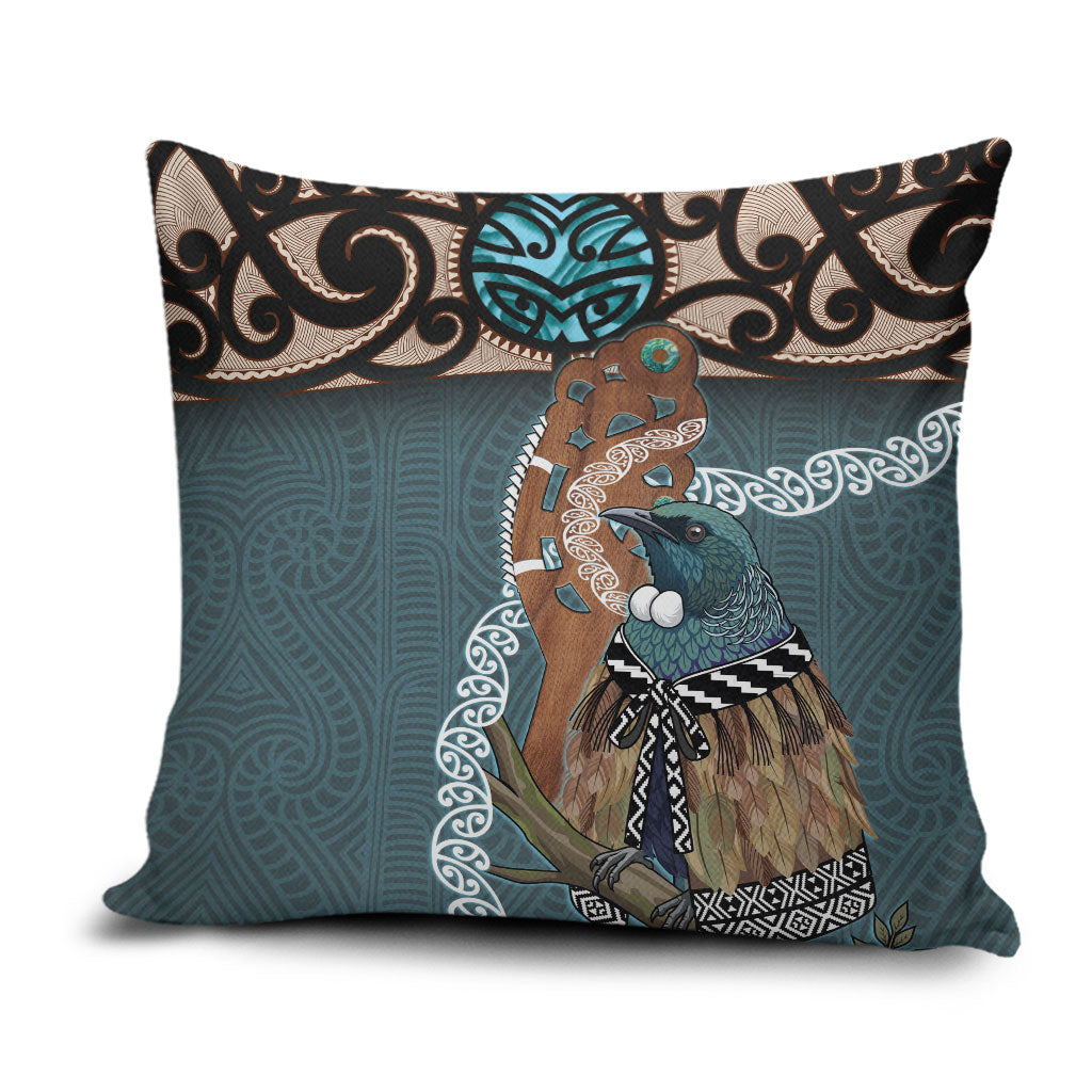 New Zealand Tui Bird Maripi Pillow Cover Maori Weapon Kowhaiwhai Pattern LT22 Slate Blue - Polynesian Pride