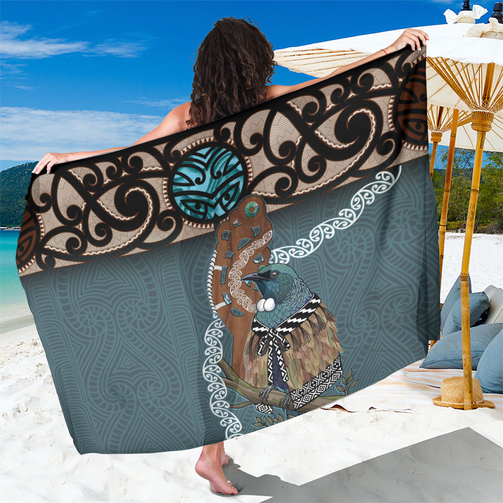 New Zealand Tui Bird Maripi Sarong Maori Weapon Kowhaiwhai Pattern LT22 One Size 44 x 66 inches Slate Blue - Polynesian Pride