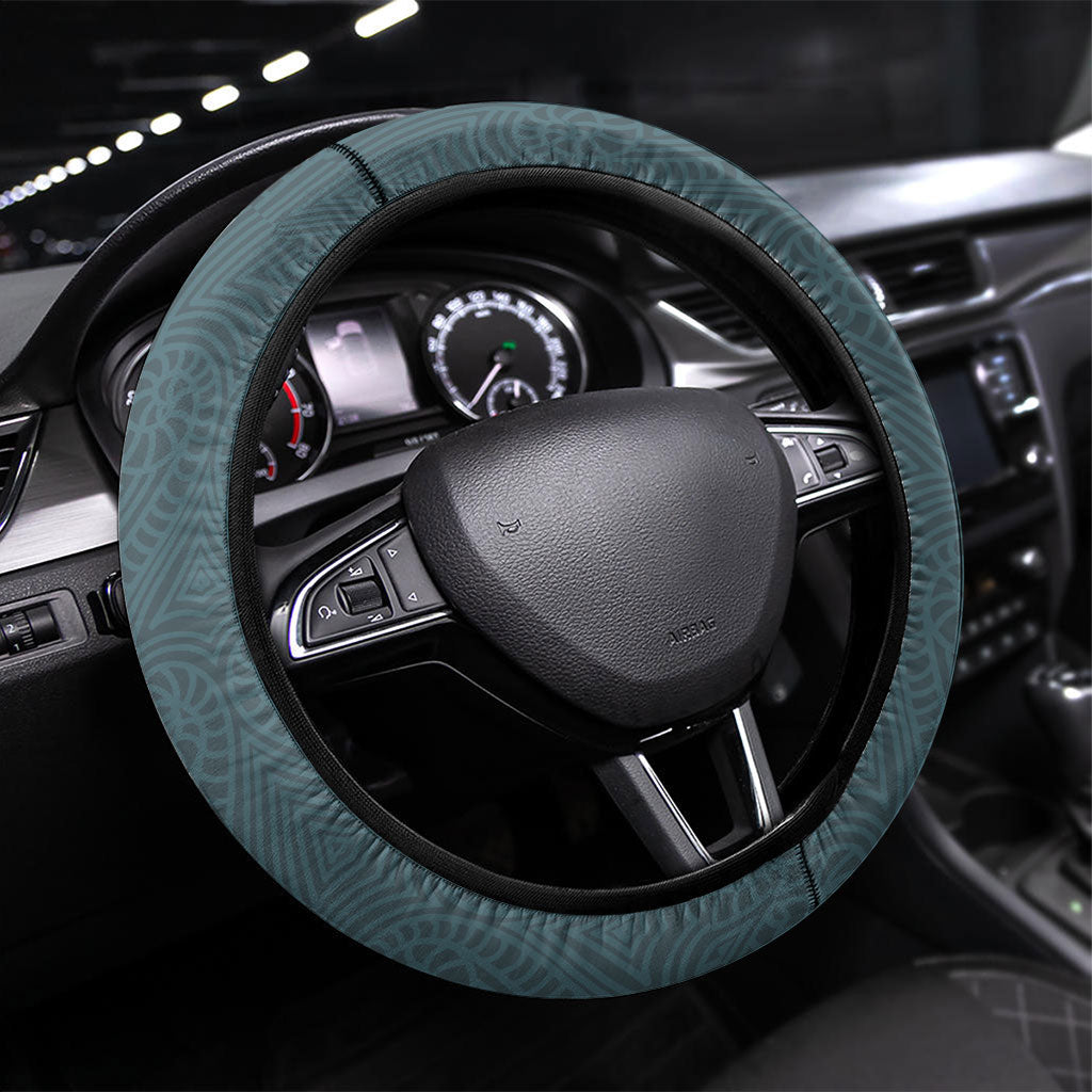 New Zealand Tui Bird Maripi Steering Wheel Cover Maori Weapon Kowhaiwhai Pattern LT22 Universal Fit Slate Blue - Polynesian Pride