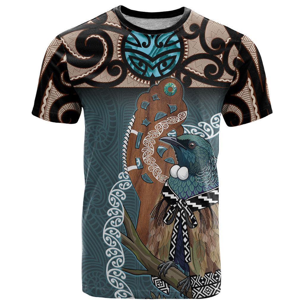 New Zealand Tui Bird Maripi T Shirt Maori Weapon Kowhaiwhai Pattern LT22 Slate Blue - Polynesian Pride