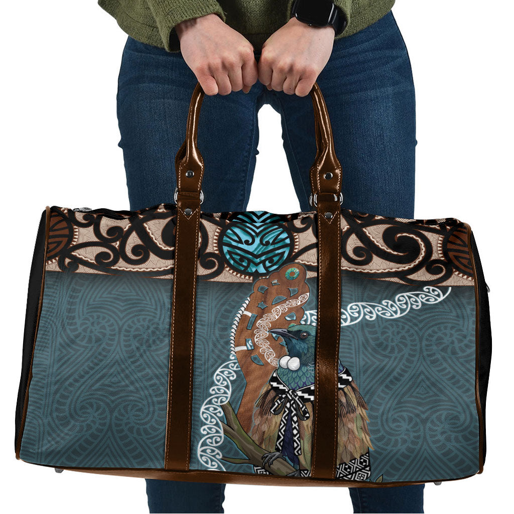 New Zealand Tui Bird Maripi Travel Bag Maori Weapon Kowhaiwhai Pattern LT22 Slate Blue - Polynesian Pride