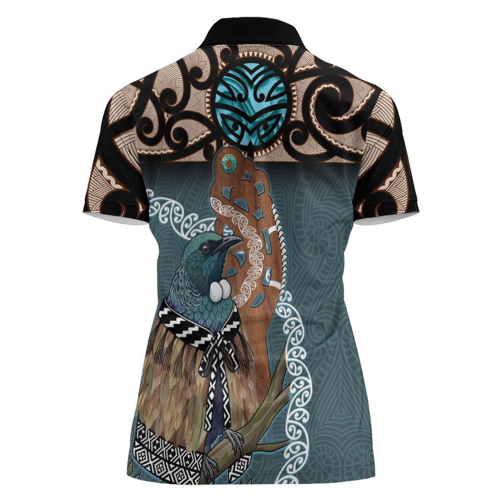 New Zealand Tui Bird Maripi Women Polo Shirt Maori Weapon Kowhaiwhai Pattern