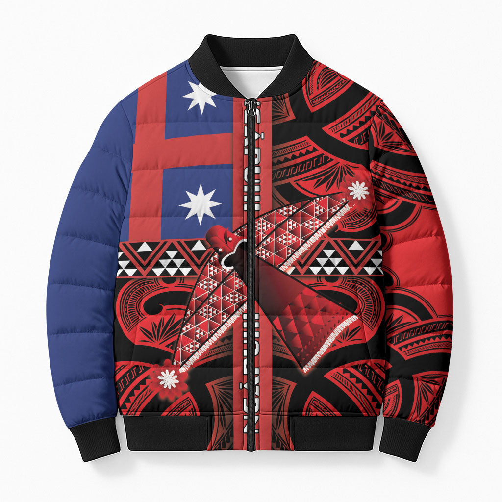 Aotearoa Iwi Ngapuhi Bomber Puffer Jacket Tuhoronuku Kite United Tribes Flag Maori Pattern LT22 Unisex Red - Polynesian Pride