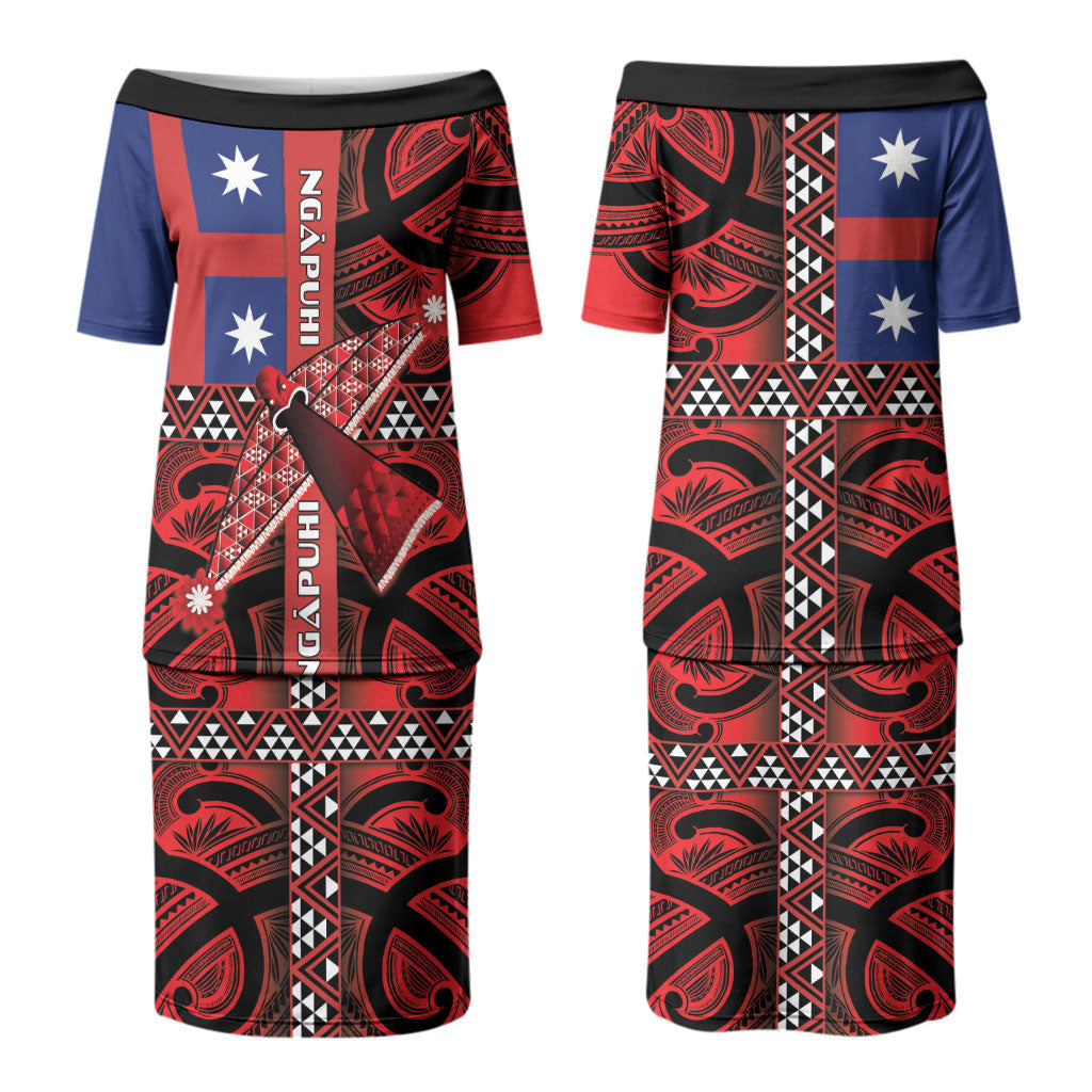Aotearoa Iwi Ngapuhi Couples Matching Puletasi and Long Sleeve Button Shirt Tuhoronuku Kite United Tribes Flag Maori Pattern LT22 - Polynesian Pride