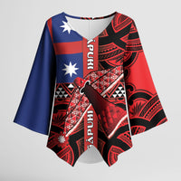 Aotearoa Iwi Ngapuhi Kimono Sleeve Blouse Tuhoronuku Kite United Tribes Flag Maori Pattern LT22 Female Red - Polynesian Pride
