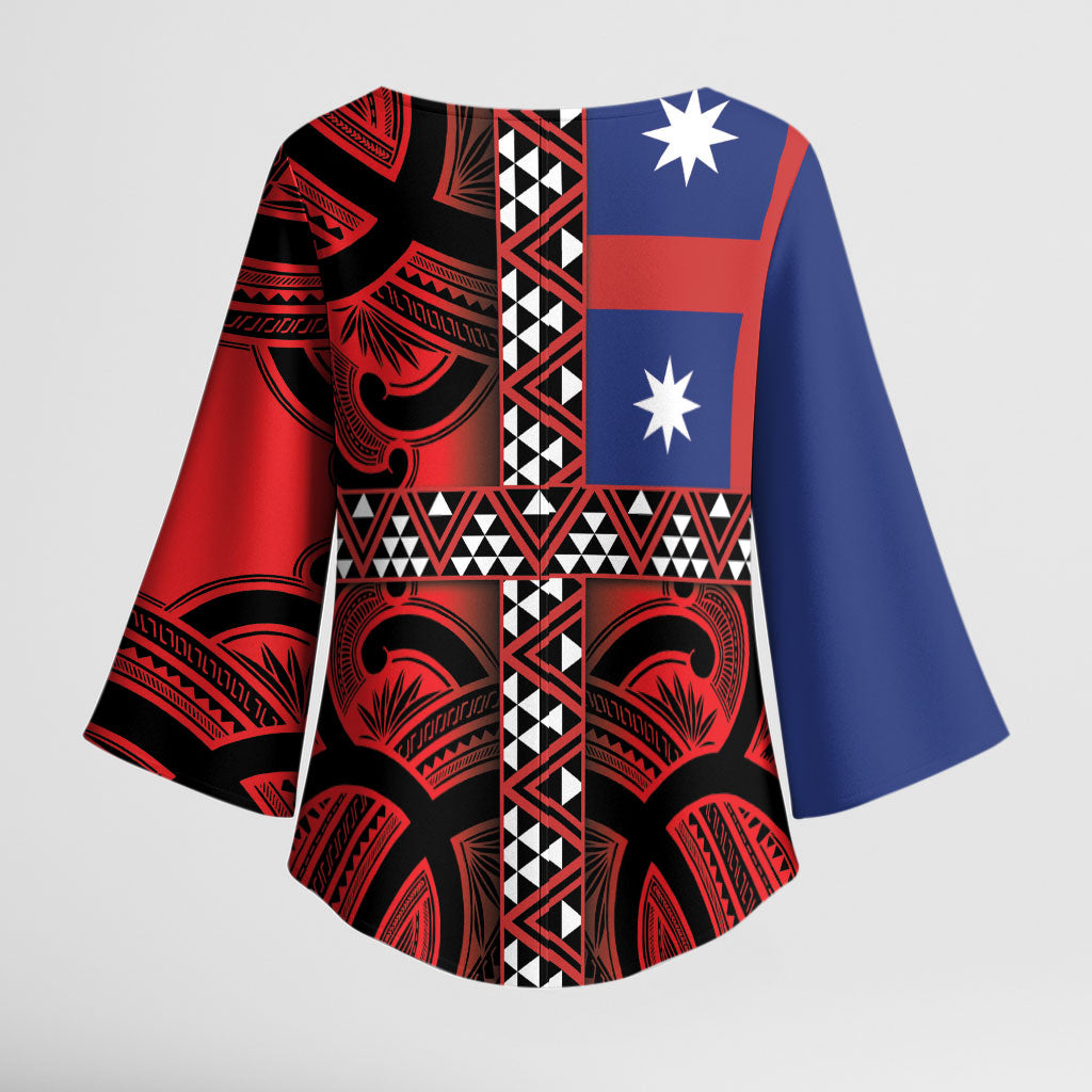 Aotearoa Iwi Ngapuhi Kimono Sleeve Blouse Tuhoronuku Kite United Tribes Flag Maori Pattern LT22 - Polynesian Pride