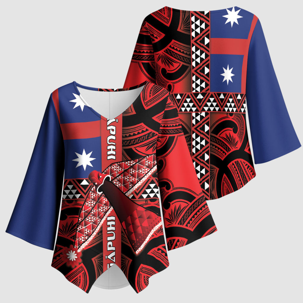 Aotearoa Iwi Ngapuhi Kimono Sleeve Blouse Tuhoronuku Kite United Tribes Flag Maori Pattern LT22 - Polynesian Pride
