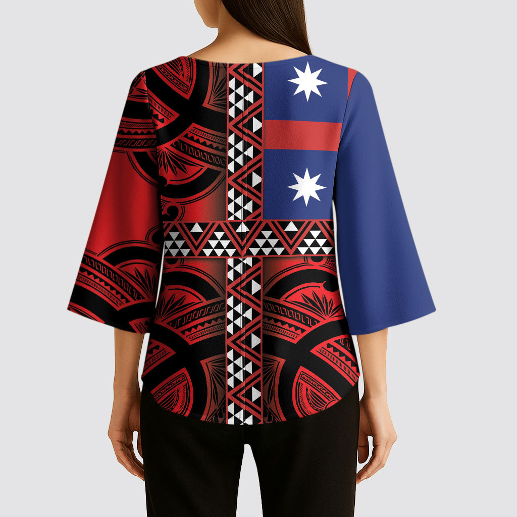 Aotearoa Iwi Ngapuhi Kimono Sleeve Blouse Tuhoronuku Kite United Tribes Flag Maori Pattern LT22 - Polynesian Pride