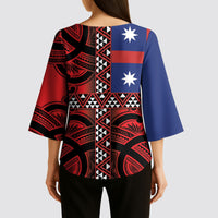 Aotearoa Iwi Ngapuhi Kimono Sleeve Blouse Tuhoronuku Kite United Tribes Flag Maori Pattern LT22 - Polynesian Pride