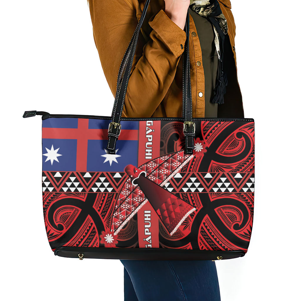 Aotearoa Iwi Ngapuhi Leather Tote Bag Tuhoronuku Kite United Tribes Flag Maori Pattern LT22 - Polynesian Pride