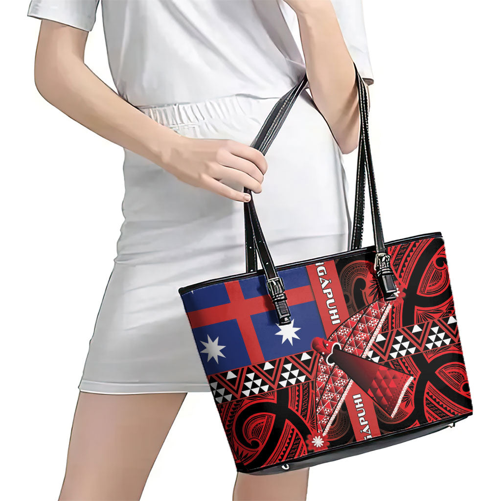 Aotearoa Iwi Ngapuhi Leather Tote Bag Tuhoronuku Kite United Tribes Flag Maori Pattern LT22 - Polynesian Pride
