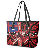 Aotearoa Iwi Ngapuhi Leather Tote Bag Tuhoronuku Kite United Tribes Flag Maori Pattern LT22 - Polynesian Pride