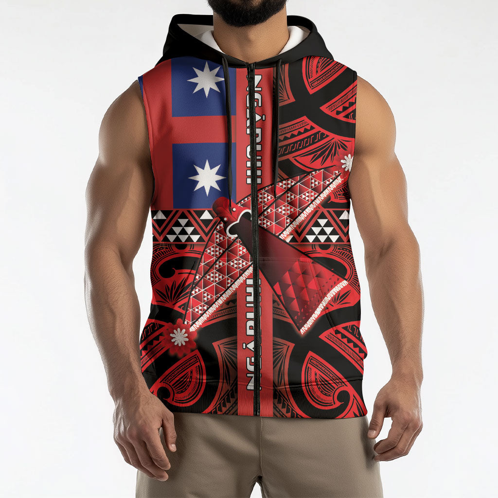Aotearoa Iwi Ngapuhi Sleeveless Zip Hoodie Tuhoronuku Kite United Tribes Flag Maori Pattern LT22 - Polynesian Pride