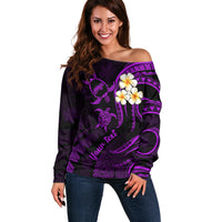 Personalised Niihau Hawaii Off Shoulder Sweater Polynesian Tattoo and Pacific Plumeria Purple Vibe LT9 Women Purple - Polynesian Pride
