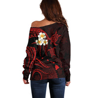 Personalised Niihau Hawaii Off Shoulder Sweater Polynesian Tattoo and Pacific Plumeria Red Vibe LT9 - Polynesian Pride