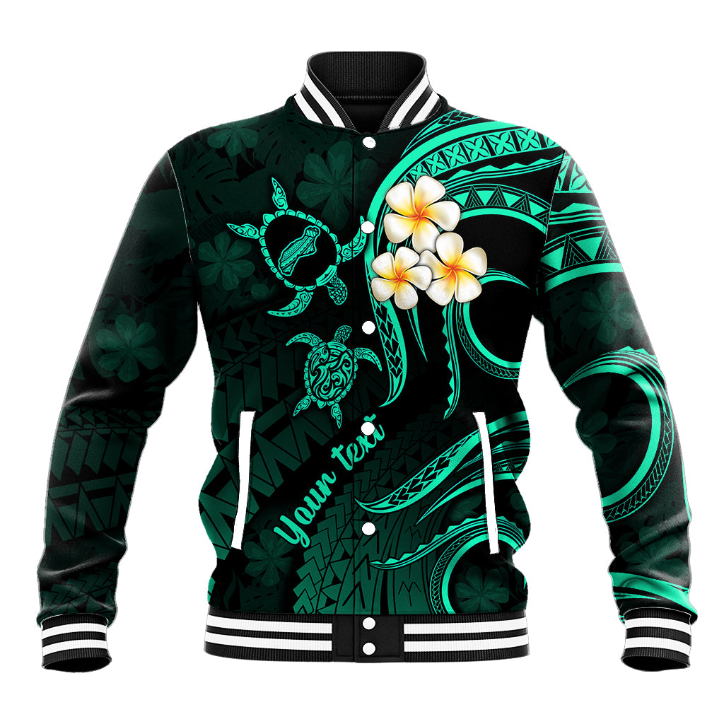 Personalised Niihau Hawaii Baseball Jacket Polynesian Tattoo and Pacific Plumeria Turquoise Vibe LT9 Unisex Turquoise - Polynesian Pride