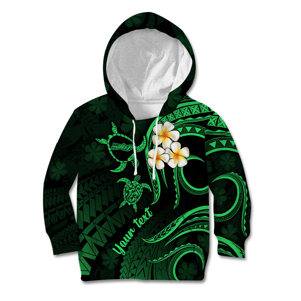 Personalised Molokai Hawaii Kid Hoodie Polynesian Tattoo and Pacific Plumeria Green Vibe LT9 Hoodie Green - Polynesian Pride