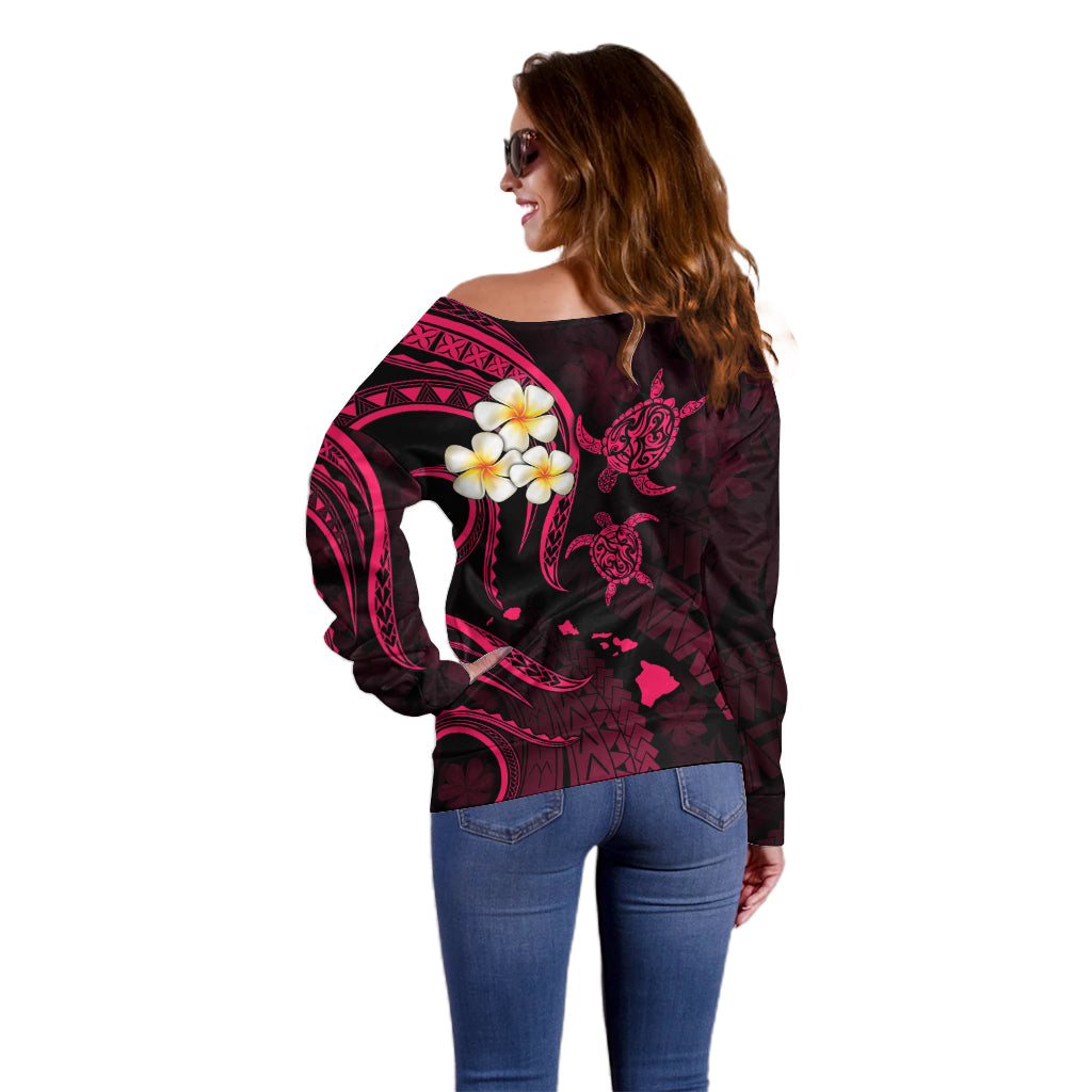 Personalised Molokai Hawaii Off Shoulder Sweater Polynesian Tattoo and Pacific Plumeria Pink Vibe LT9 - Polynesian Pride