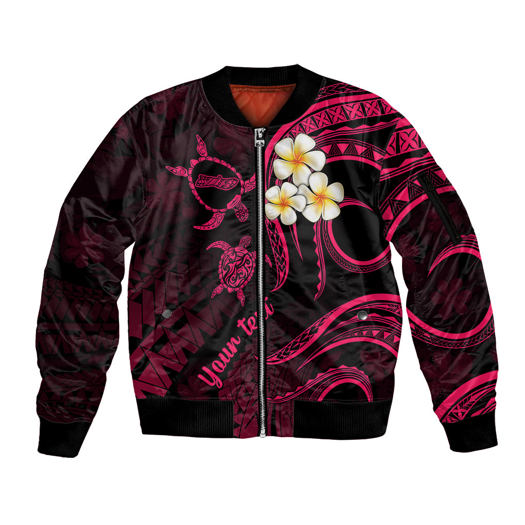 Personalised Molokai Hawaii Sleeve Zip Bomber Jacket Polynesian Tattoo and Pacific Plumeria Pink Vibe LT9 Unisex Pink - Polynesian Pride