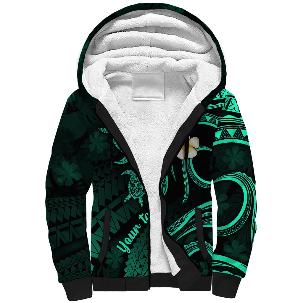 Personalised Molokai Hawaii Sherpa Hoodie Polynesian Tattoo and Pacific Plumeria Turquoise Vibe LT9 Unisex Turquoise - Polynesian Pride