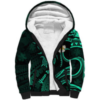 Personalised Molokai Hawaii Sherpa Hoodie Polynesian Tattoo and Pacific Plumeria Turquoise Vibe LT9 Unisex Turquoise - Polynesian Pride