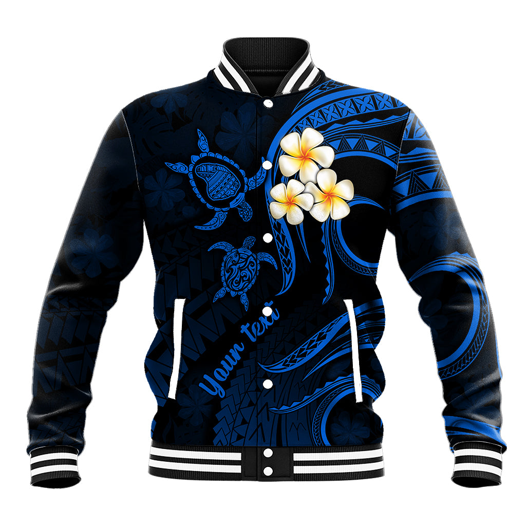 Personalised Lanai Hawaii Baseball Jacket Polynesian Tattoo and Pacific Plumeria Blue Vibe LT9 Unisex Blue - Polynesian Pride