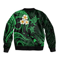 Personalised Lanai Hawaii Sleeve Zip Bomber Jacket Polynesian Tattoo and Pacific Plumeria Green Vibe LT9 - Polynesian Pride