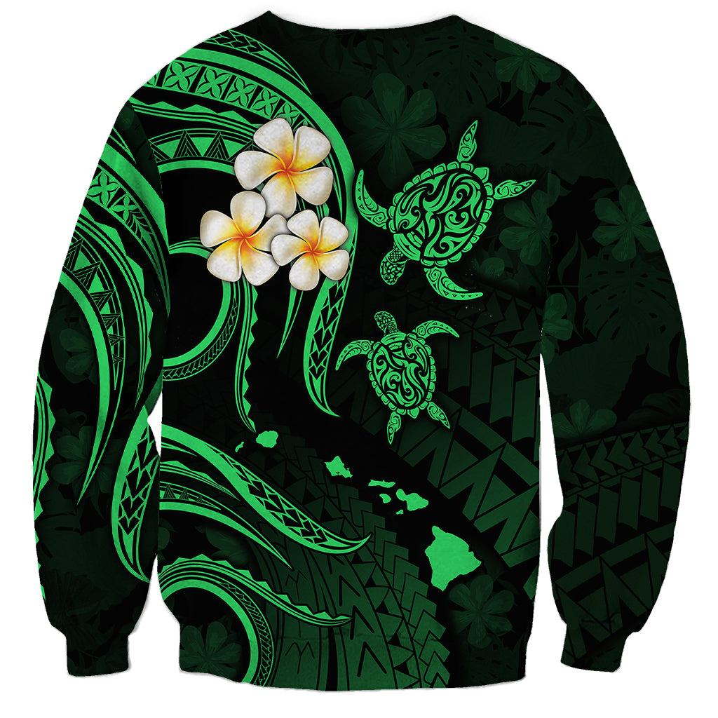 Personalised Lanai Hawaii Sweatshirt Polynesian Tattoo and Pacific Plumeria Green Vibe LT9 - Polynesian Pride