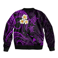 Personalised Lanai Hawaii Bomber Jacket Polynesian Tattoo and Pacific Plumeria Purple Vibe LT9 - Polynesian Pride