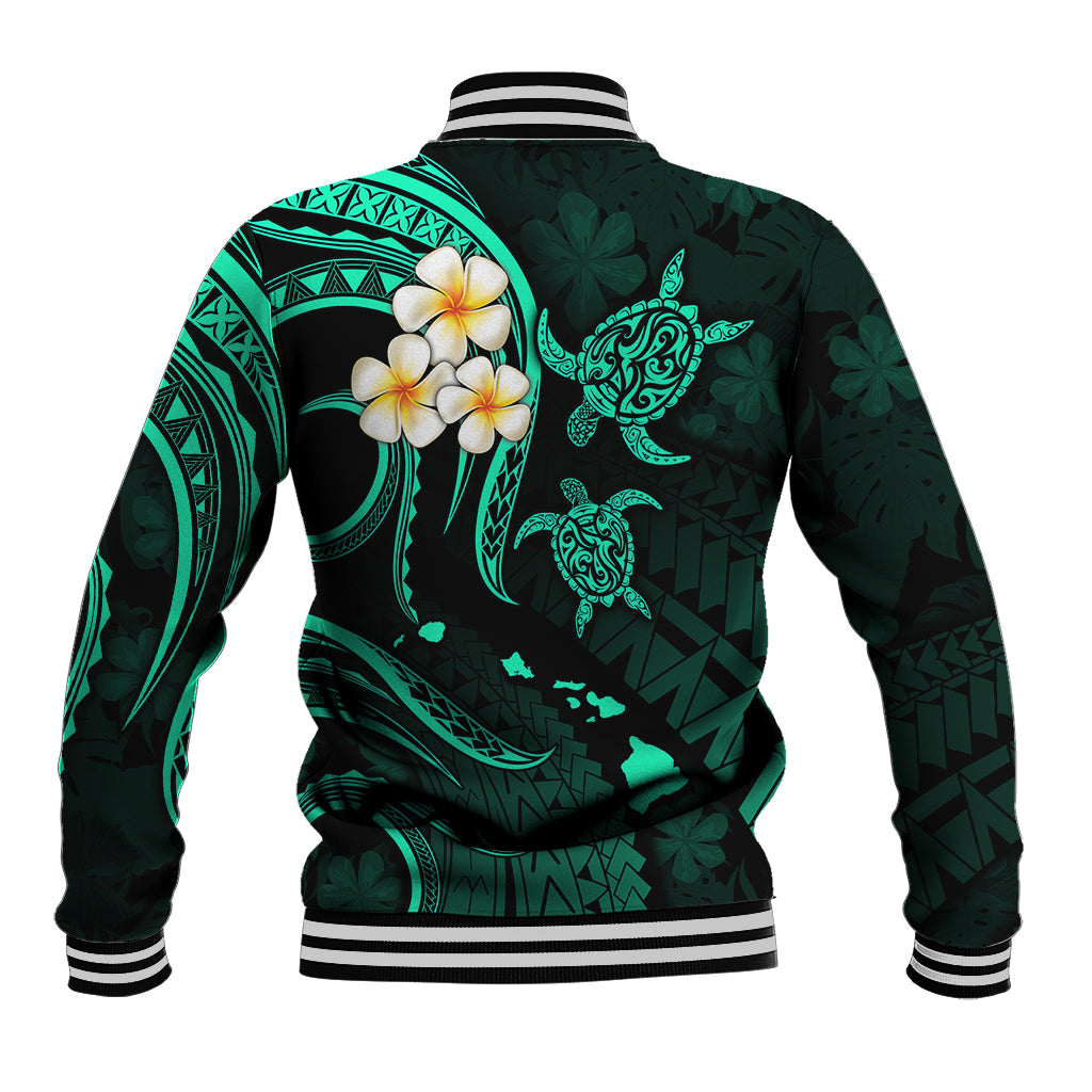 Personalised Lanai Hawaii Baseball Jacket Polynesian Tattoo and Pacific Plumeria Turquoise Vibe LT9 - Polynesian Pride
