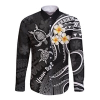 Personalised Lanai Hawaii Long Sleeve Button Shirt Polynesian Tattoo and Pacific Plumeria White Vibe LT9 Unisex White - Polynesian Pride