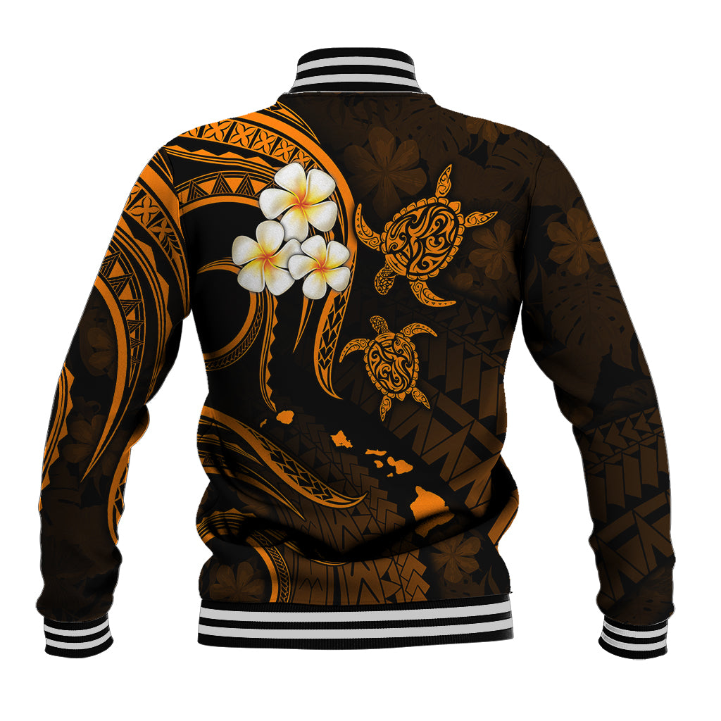 Personalised Kauai Hawaii Baseball Jacket Polynesian Tattoo and Pacific Plumeria Gold Vibe LT9 - Polynesian Pride