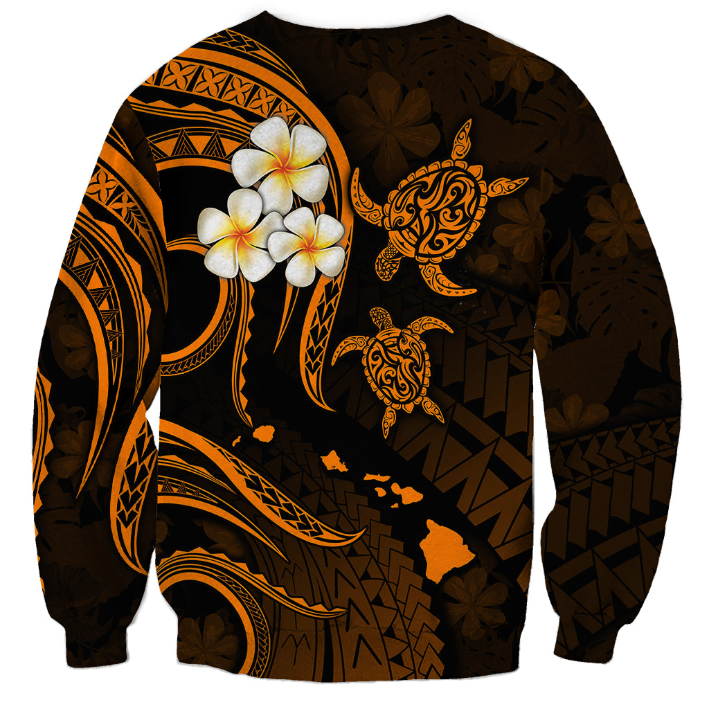 Personalised Kauai Hawaii Sweatshirt Polynesian Tattoo and Pacific Plumeria Gold Vibe LT9 - Polynesian Pride
