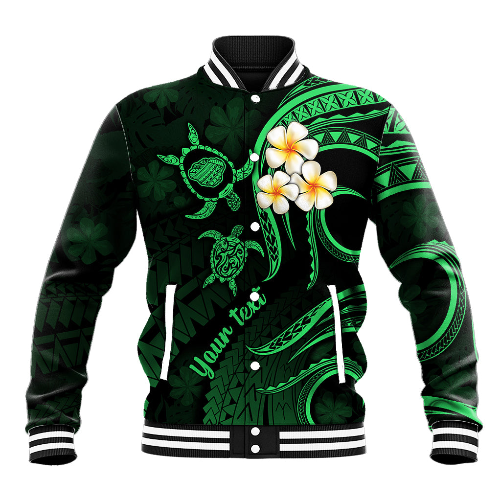 Personalised Kauai Hawaii Baseball Jacket Polynesian Tattoo and Pacific Plumeria Green Vibe LT9 Unisex Green - Polynesian Pride
