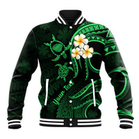 Personalised Kauai Hawaii Baseball Jacket Polynesian Tattoo and Pacific Plumeria Green Vibe LT9 Unisex Green - Polynesian Pride