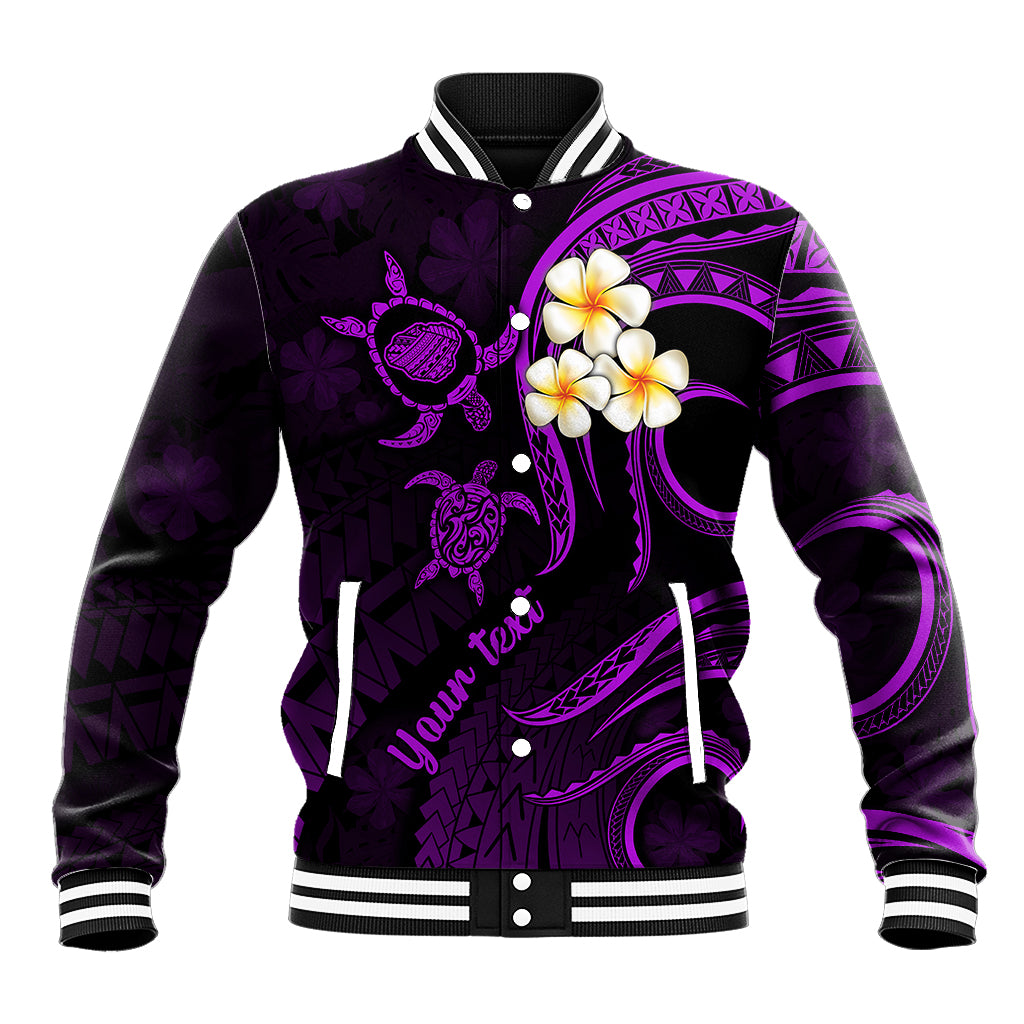 Personalised Kauai Hawaii Baseball Jacket Polynesian Tattoo and Pacific Plumeria Purple Vibe LT9 Unisex Purple - Polynesian Pride