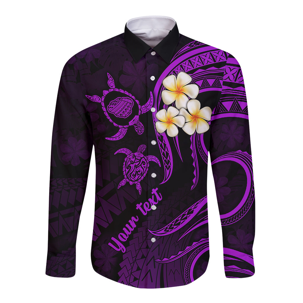 Personalised Kauai Hawaii Long Sleeve Button Shirt Polynesian Tattoo and Pacific Plumeria Purple Vibe LT9 Unisex Purple - Polynesian Pride