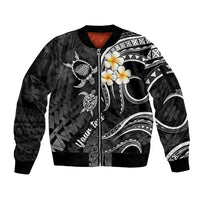 Personalised Kauai Hawaii Sleeve Zip Bomber Jacket Polynesian Tattoo and Pacific Plumeria White Vibe LT9 Unisex White - Polynesian Pride